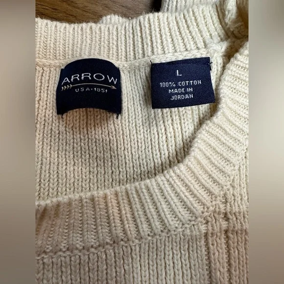 Arrow Brand Men’s Sz Large Heavier Weight Sweater Windowpane Design Cream Color - Picture 6 of 7